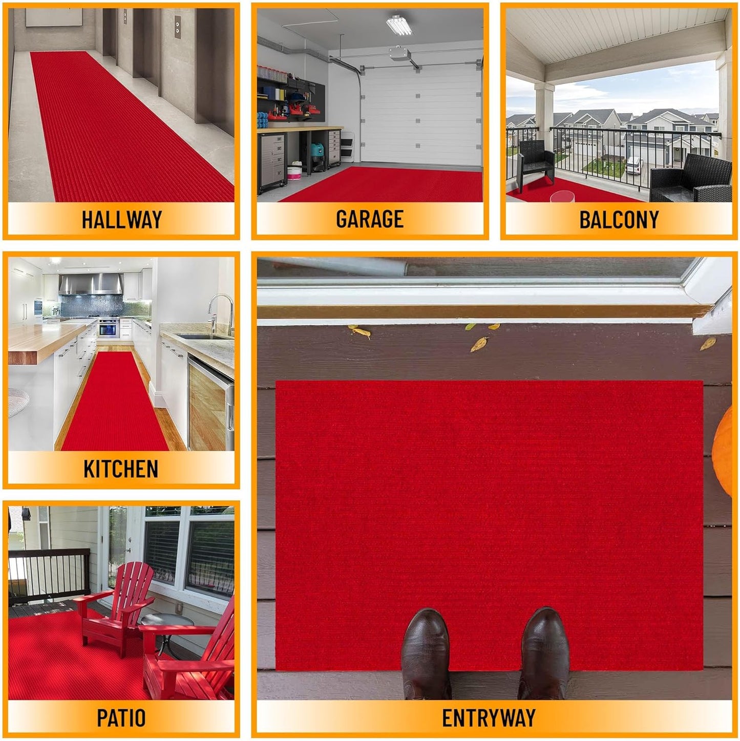 Ottomanson 2' x 6' Hallway Runner with Scraper Pile - Extra Durable Non-Slip Rug Mat for Indoor & Outdoor Use - Ideal for Kitchen, Entryway, Patio & Garage - High-Traffic Carpet, Red