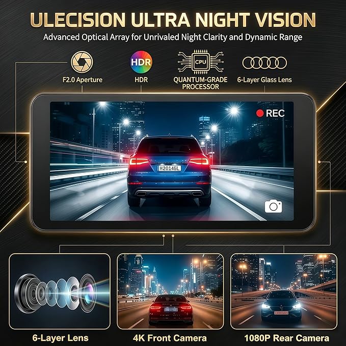 Dash Cam Front and Rear with GPS, 4K+1080P Dash Camera for Cars, 7Track Dual Car Camera with Built-in GPS Tracker, 64GB Card, 3.19" IPS Screen, WiFi, HDR, Night Vision, Parking Mode, Loop Recording