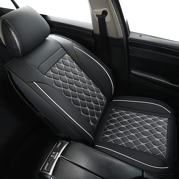 Car Seat Covers Front Pair,Universal Fit for Most Cars,SUV,Sedans and Pick-up Trucks,Automotive Faux Leather Vehicle Cushion Covers(Front Pair,Black/White)