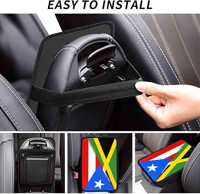 Puerto Rico Jamaica Jamaican Flag Auto Center Console Armrest Cover Car Handrail Box Cushion Pad Mat Universal Fit Most Vehicle Sedan Truck SUV Soft Comfort Decor Accessories