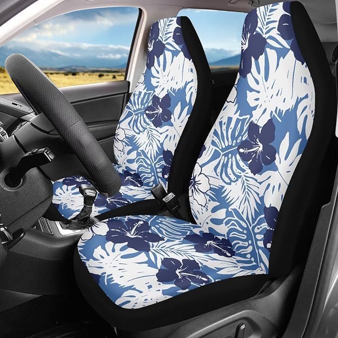 Car Seat Covers 2 Pcs Soft Comfortable Auto Front High Back Seat Protector Covers Automobile Interior Decor Accessories, Universal(Classic Tropical Flowers 59)