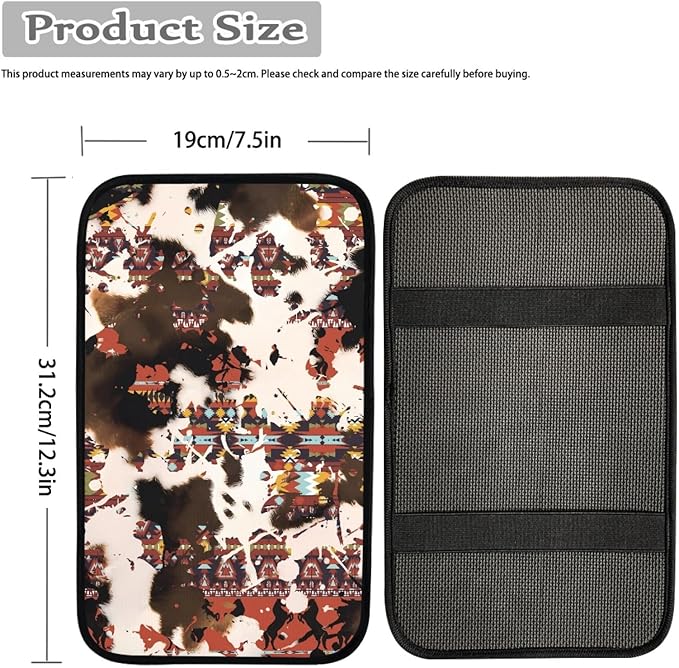 UNICEU Cow Print Aztec Geometrici Car Accessories Neoprene Car Center Console Armrest Cover Anti Slip Armrest Box Protector Cushion Pad