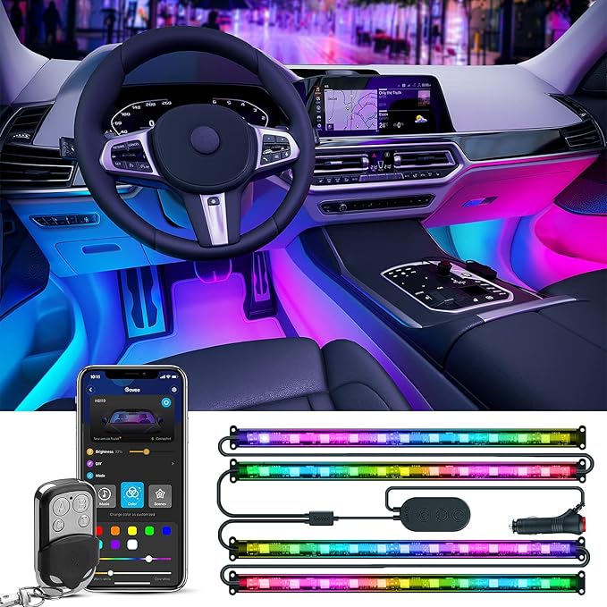 Govee Car Lights, Smart RGBIC Interior Car Lights with APP, Remote Control, LED Lights for Decor, DIY Mode and Multiple Scene Options, 2 Lines Design 72 LED Lights