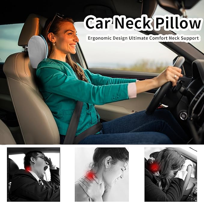 Car Neck Pillow Adjustable Up and Down Style 2 Pack,Car Headrest Pillow for Neck Support Relieves Driving Fatigue, Soft Memory Form and Ergonomic Design Fits Most Heights and Car Seats (Gary)