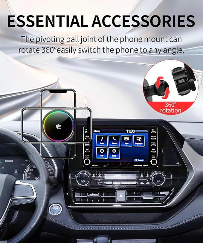 Qi2.2 25W Magnetic Car Mount Charger for 2020-2026 Toyota Highlander Accessories, for Fast Charging Cell Phone Holder 8 Inch Screen Fixed Clip with Cooling Fan＆54W Fast Adapter