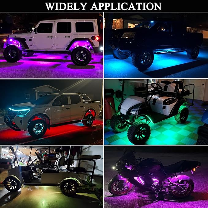 YUGUANG 4Pcs Underglow LED Lights for Cars, 16 Million Colors APP Control Car Underglow Kit Music Sync RGB Under Glow LED Car Strips Light Kit for Cars Trucks SUVs