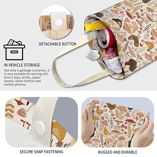 Cute Car Trash Can, Hanging Canvas Car Back Seat Organizer and Storage Bag, Funny Car Trash Bag For Travelling, Outdoor Cute Brown Mushroom Chicken