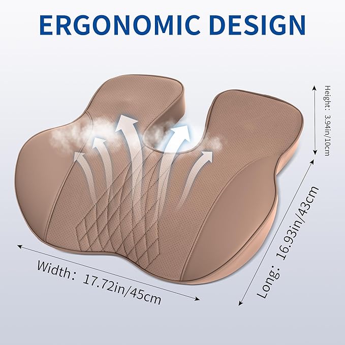Leather Adult Booster Car Seat Cushion, Effectively Increase Height by 3.96 inch, Dense Memory Foam for Hip Tailbone Coccyx Sciatica Seat Cushion Donut Pillow Seat Cushion for Hemorrhoid (Brown)