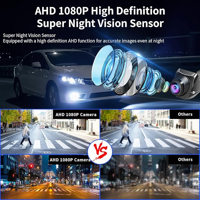 B-Qtech Car Backup Camera Monitor System Rear View Reverse Camera Waterproof Night Vision DIY Guide Lines LCD 1080P Display for Cars Truck Off-Road SUV Van Jeep UTV