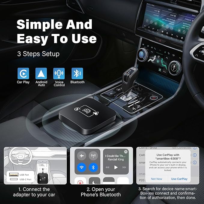 Wireless CarPlay Adapter 2 IN 1 Plug and Play Wired to Wireless Car Play Adapter Android Auto Dongle, Aux Compatible All Car Models Smart Carplay Box Support iPhone 6+/iOS 10+/Android 11.0+