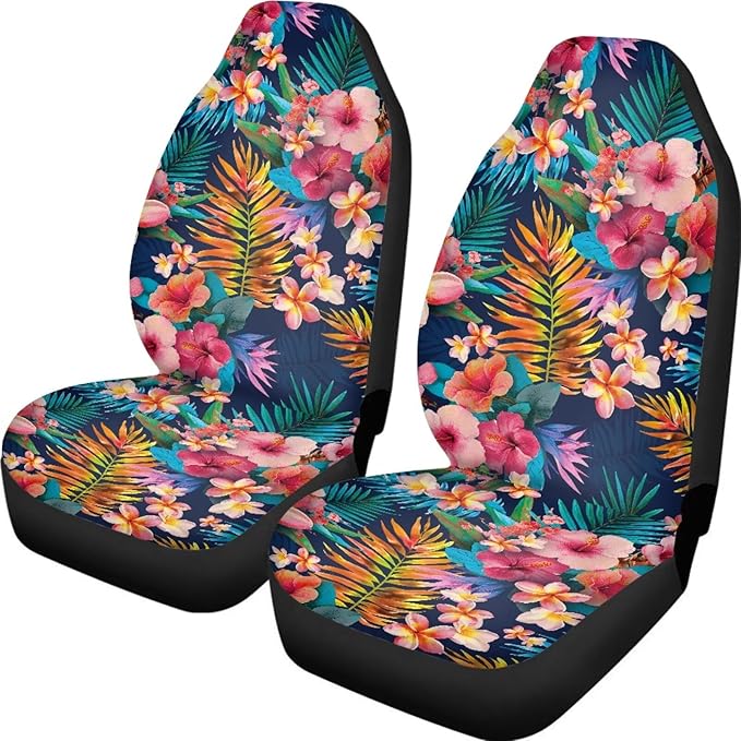 Car Seat Covers Elastic Front Seat Protectors Automotive Interior Accessories Mats Non Slip Scratch Proof Washable Bucket Pads（Tropical Flowers 59）