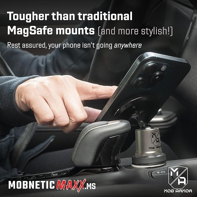 Mob Armor MobNetic Maxx MS - MagSafe Compatible Car Phone Mount w/ 90º Tilt, 360º Rotation & Durable Aluminum Build, Magnetic Holder for iPhone & Android Devices, USA Assembled - Gun Metal