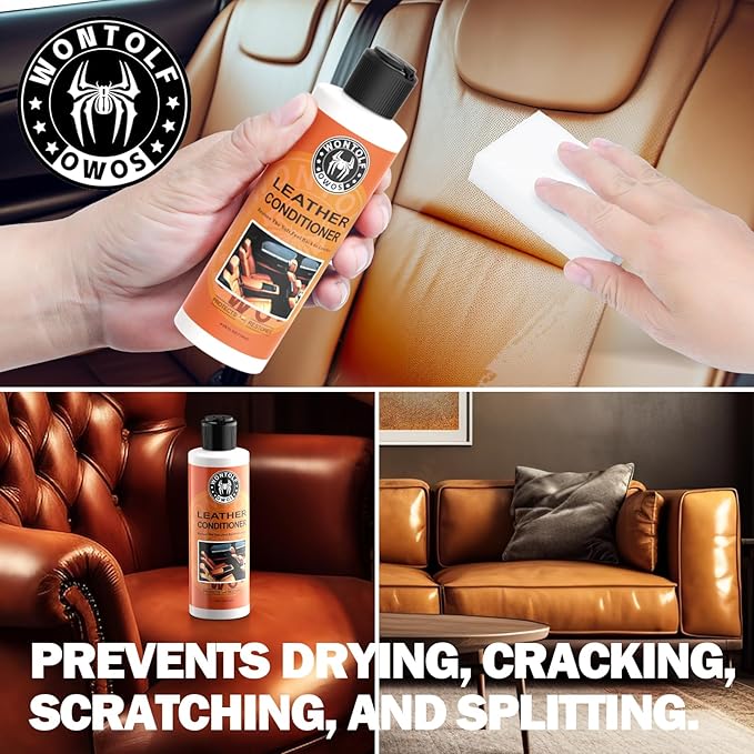 Wontolf Leather Cleaner and Conditioner Non-Toxic Gentle Total Interior Cleaner Car Wash Kit, Leather Boot Care Kit, Safe for Use on Car Interiors, Leather Apparel, Furniture, Sofa, Shoes, Bags
