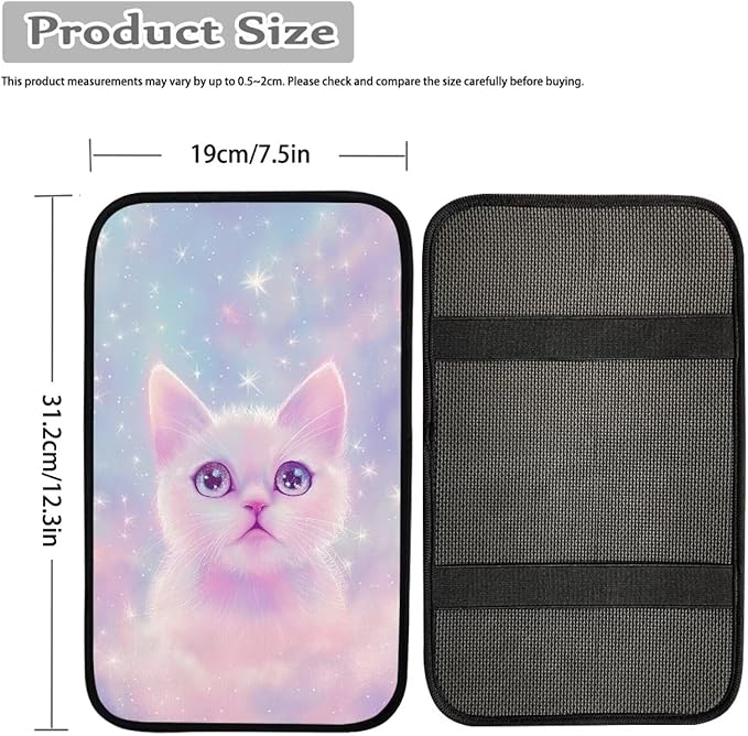 Dreaweet Car Armrest Cover Universal Center Console Cover Pad for Cars SUV Trucks Sedan Soft Comfortable,Cat Car Accessories for Women Girly Interior Cute