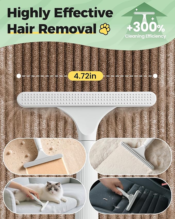 Carpet Rake for Pet Hair Removal Tool - 4 in 1 Pet Hair Remover Kit for Dog Cat Fur Remover, Contain 60" Adjustable Rubber Broom, Glove, Magic Brush and Scraper for Furniture,Short Pile Carpets, Mats