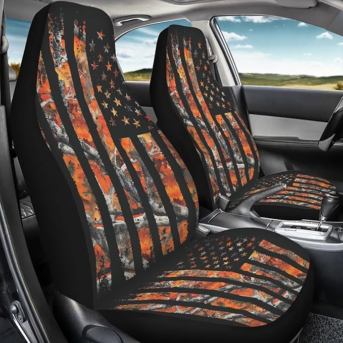 KEIAHUAN Car Seat Covers American Flag Camo Hunting Front Bucket Seat Protector & Rear Bench Seat Covers Fit Most Vehicle, Cars, Sedan, Truck, SUV and Van