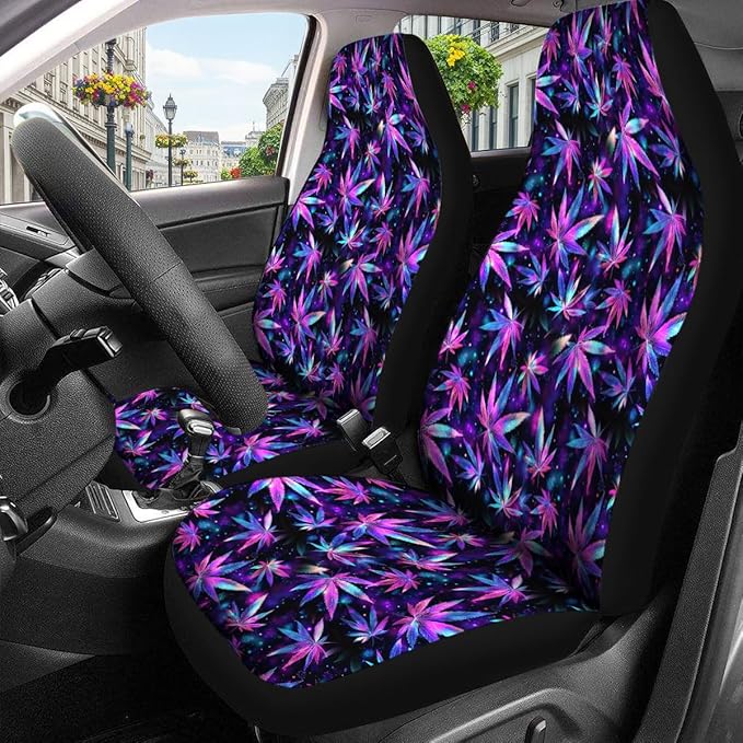 GENANY Galaxy Weed Car Seat Covers Set of 2, Breathable Front Seat Covers for Truck Sedan SUV, Purple Car Accessories, Funny Gift for Women Men