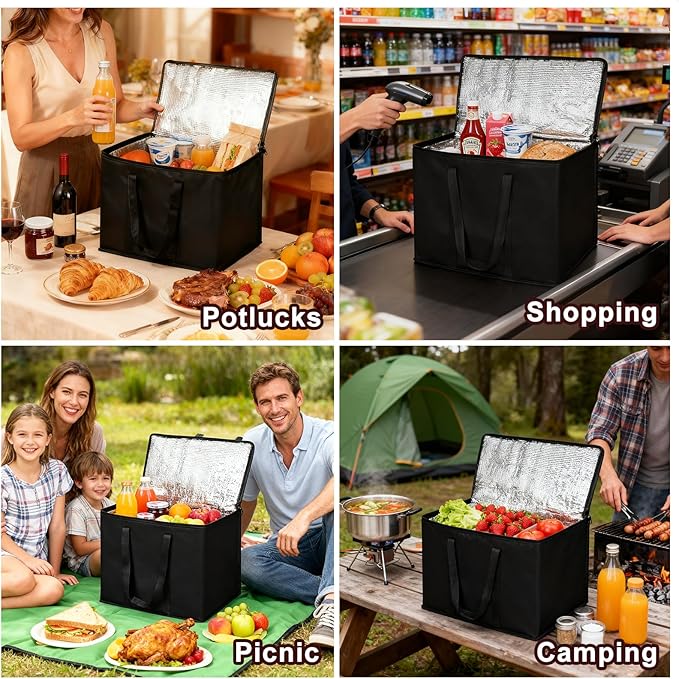 2 I 4 Pack Insulated Reusable Grocery Shopping Bags with zippered top,Food Delivery Bag,Collapsible Cooler Bag