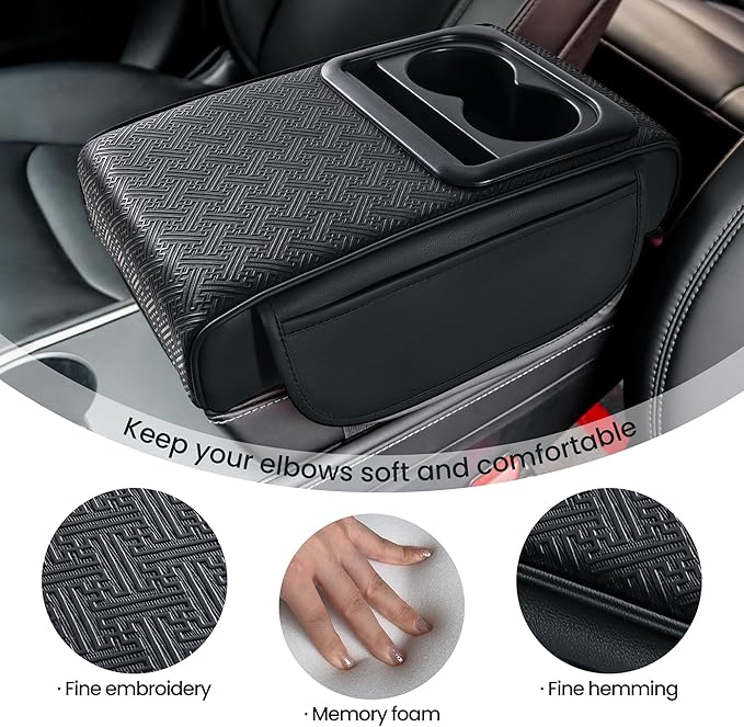 Car Armrest Center Console Cover with Cup Holder 2 Storage Box for Rear Seat Armrest Middle Console Cover 2.95 in Tall Relax Muscles Design, Ideal for Family Trips, Multi-Functional Center Console