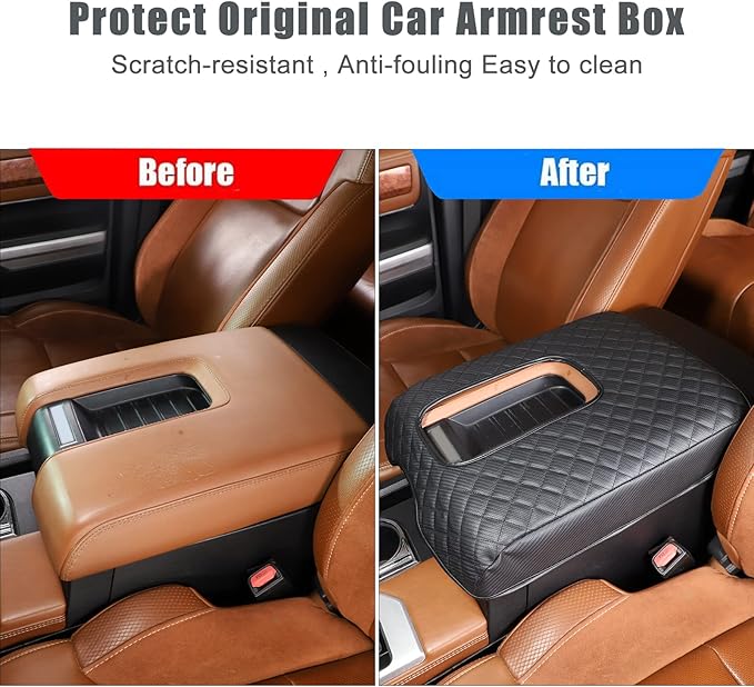 LLKUANG Car Center Console Armrest Cover Pad Fit for Toyota Tundra 2007-2021 Waterproof Leather Seat Armrest Box Cushion Pad Protector (Carbon Fiber Texture)