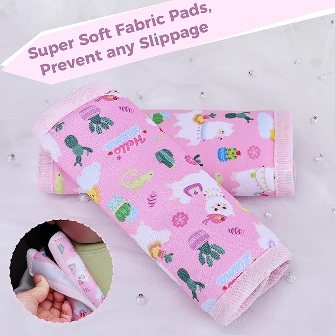 COOLBEBE Car Seat Straps Shoulder Pads for Baby Kids, Super Soft Seat Belt Covers for All Car Seats/Pushchair/Stroller/High Chair, Pink Alpaca, Polyester Material
