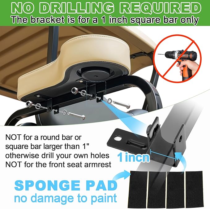 10L0L Golf Cart Rear Seat Kit Arm Rest Set with Cup Holder for Yamaha EZGO Club Car Golf Cart UV-Proof Coating Long Lasting, No Drilling Kits Include