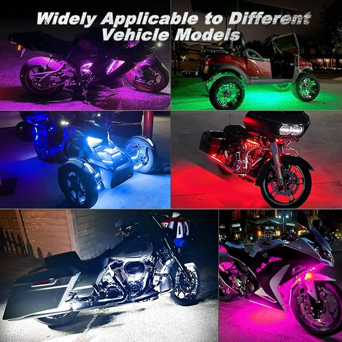 16PCS Motorcycle RGB LED Light Kit with Handlebar Switch Brake Turn Signal, Multicolor Underglow Lights with APP/RF Remote, Neon Strips Accent 12V Waterproof for Cruiser,Touring & Adventure Motorcycle
