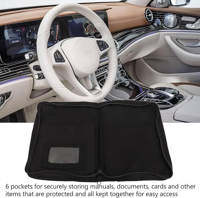 aqxreight Universal Car Glove Compartment Organizer with 6 Pockets, Zipped Outer Pocket, and Inner Slit Pocket for Easy Access to Documents and Cards, 600D Oxford Cloth