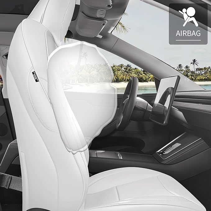 Leather Seat Cover for Tesla Juniper 2025 2026 Waterproof Seat Cover for Tesla Model Y (White-25 26)