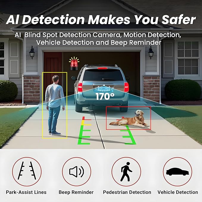 Backup Camera HD 1080P Wired Easy Setup Plug-Play Rear View License Plate Bracket Camera Motion Detection IP69 Waterproof - 4.3 inch Monitor Full Color Clear Night Vision Camere for Car Truck SUV RV