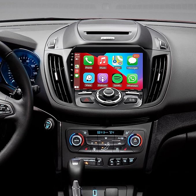4+64G Car Stereo Radio for Ford Escape 2013-2019, 9" Touchscreen Android 15 Car Radio Stereo Head Unit with Wireless CarPlay Android Auto GPS Navi SWC WiFi Bluetooth Voice Assistant FM Camera Mic