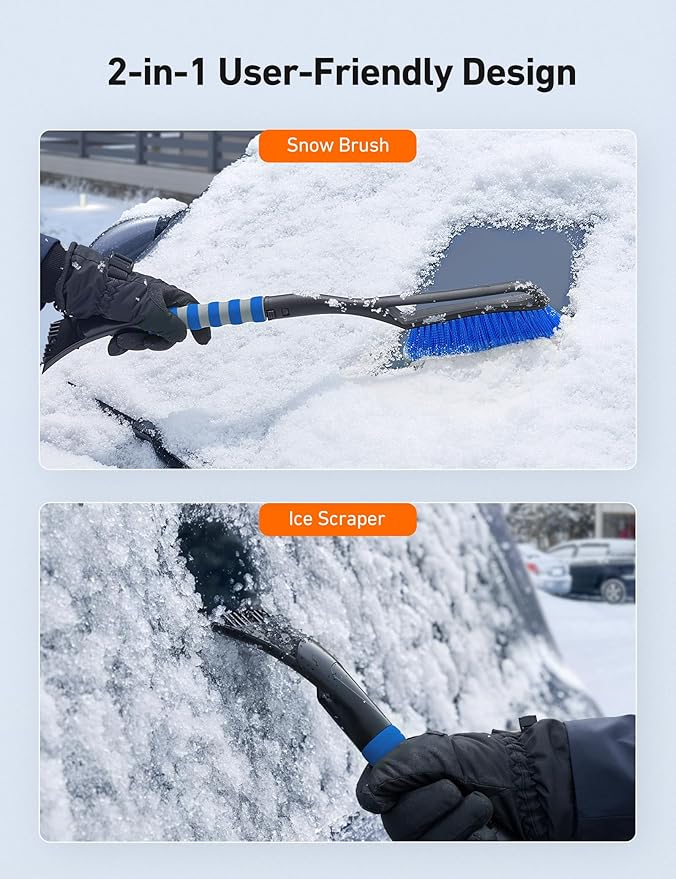 AstroAI 27" Snow Brush and Ice Scrapers for Car Windshield, Detachable Snow Scrapers with Ergonomic Foam Grip for Cars, Trucks, SUVs (Heavy Duty ABS, PVC Brush, Blue)