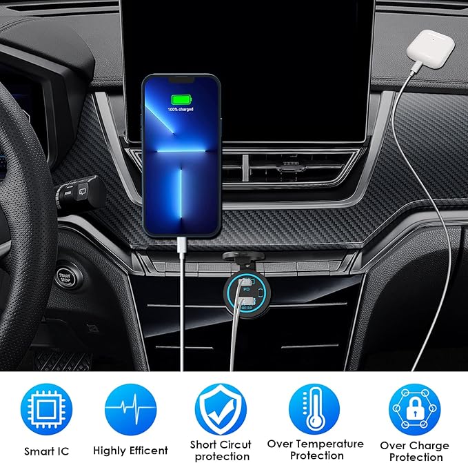 83W12V USB Outlet Qidoe 65W USB C for Laptop Car Charger Socket Quick Charge3.0 18W with Power Switch Long Body Waterproof Adapter for Car Boat Marine Truck Golf RV