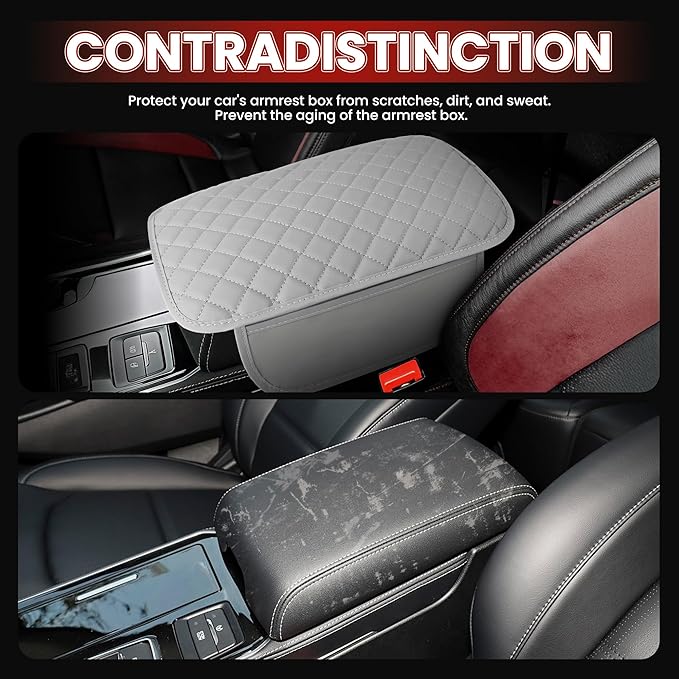 Upgraded Car Middle Center Console Cover with 2 Storage, Microfiber Leather Car Armrest Cover Cushion for for Most Vehicles, 0.5 inch Memory Foam Comfort Stylish Leather Scratch-Resistant, Thickened