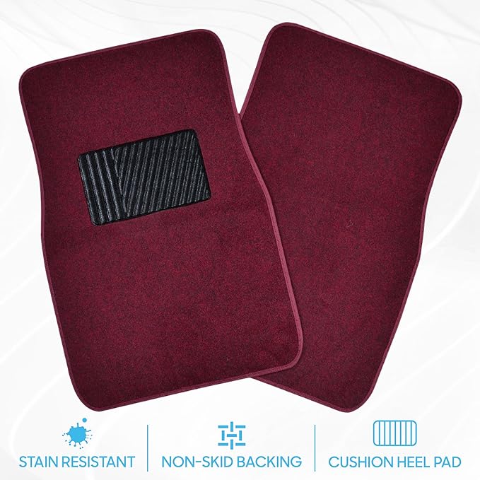 BDK MT-100-BD Burgundy Red Carpeted 4 Piece Car SUV Floor Mats With Vinyl Heel Pad Car Vehicle Universal Fit