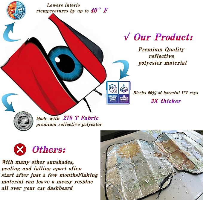 eygeufg Windshield Shade, Car Sun Shade for Front Windshield (Red, Tesla Model Y/3)