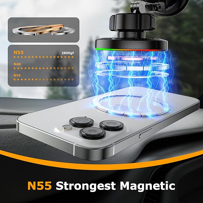 MagSafe Car Mount Charger, 2 in 1 Magnetic Phone Holders for Car, 15W Fast Charging Mag Safe Car Charger Stick on Dashboard Windshield, Car Accessories for iPhone 17/16/15/14/13/12 Series