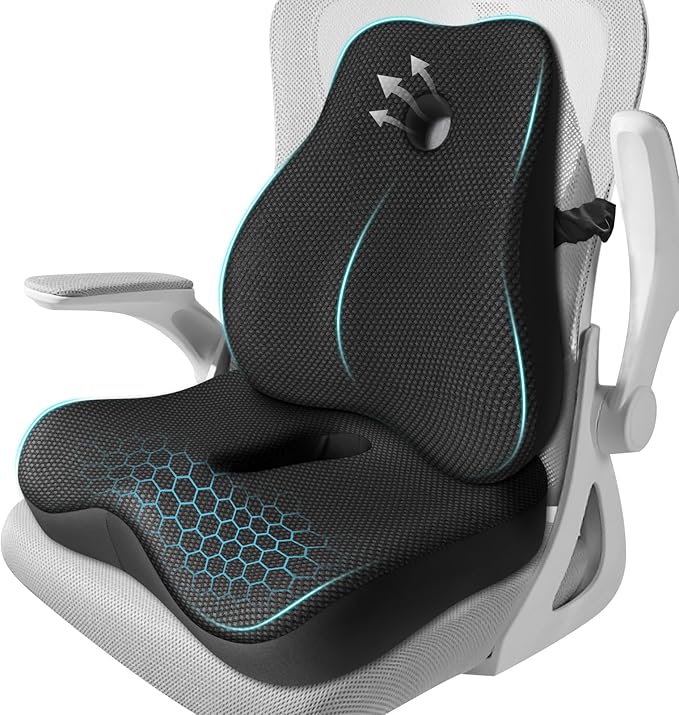 Seat Cushion,Lumbar Support Pillow for Office Chair,Memory Foam Coccyx Seat Cushion,Ergonomic Mesh Back Support Pillow,Office Desk Chair Cushion for Sciatica,Back&Tailbone Pain Relief,Black