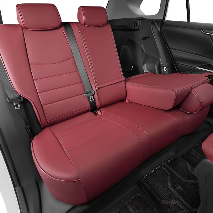 HKZ Fit RAV4 Car Seat Cover Set for 2013 2014 2015 2016 2017 2018 Toyota RAV4 LE Gasoline Version Only-Leather(Burgundy)