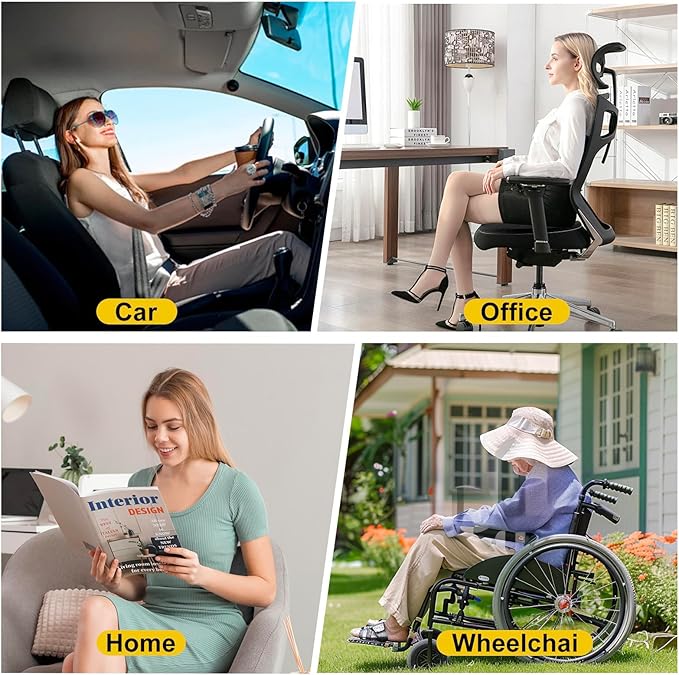 Graphene Lumbar Support Pillow for Car Driving Seat Relax Soft Lower Back Support Cushion for Sofa & Gaming Chair, Comfortable Couch Cushion with Machine Washable Cover(Black 2-Pack)