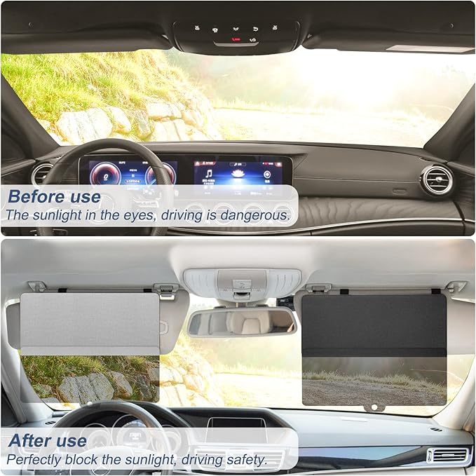 NAZZO Sun Visor Extender for Car, Sun Blocker with PC Sunshade Lens, Magnetic Mounting Adjustable Position, Protect from Glare, UV Rays, Snow Blindness for Safe Driving, Universal for Car, SUV (Black)