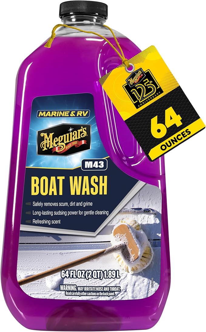 Meguiar's M43 Marine/RV Boat Wash, pH-Balanced Boat/RV Wash for Protecting Fiberglass and Gel Coat, Streak-Free Shine that Keeps Surfaces Clean and Protected, 64 Oz