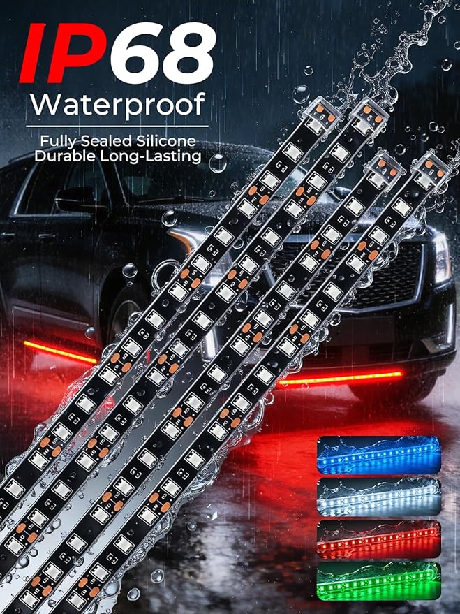 LED Strip Lights 12V Cuttable IP68 Waterproof 12 Inch Interior Exterior Underbody Light for Car SUV Truck Motorcycle Boat Golf Cart 18 SMD 5050 Red 4 Pack