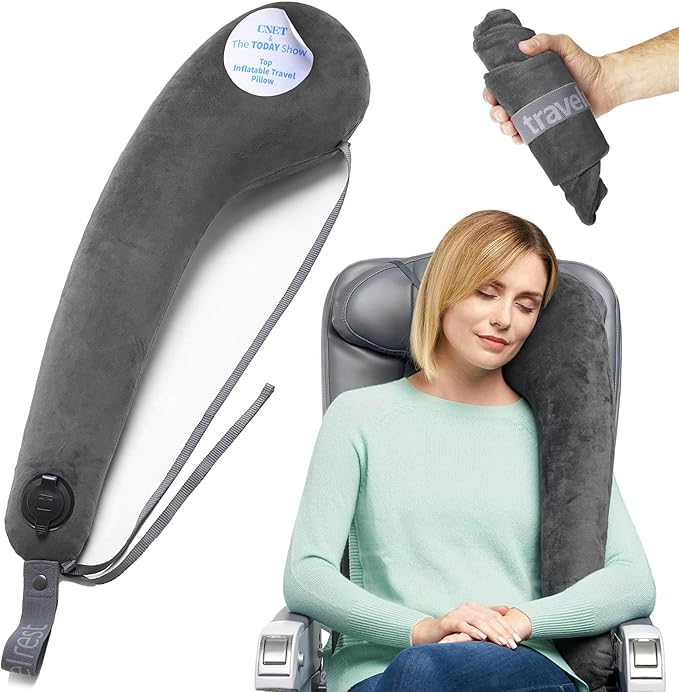 TRAVELREST All-in-One Travel Neck Support & Body Pillow - Airplane Pillow for Long Flight Comfort, Travel Essentials, Sleeping Accessories, Memory Foam, Headrest Support Seat for Car (Grey)