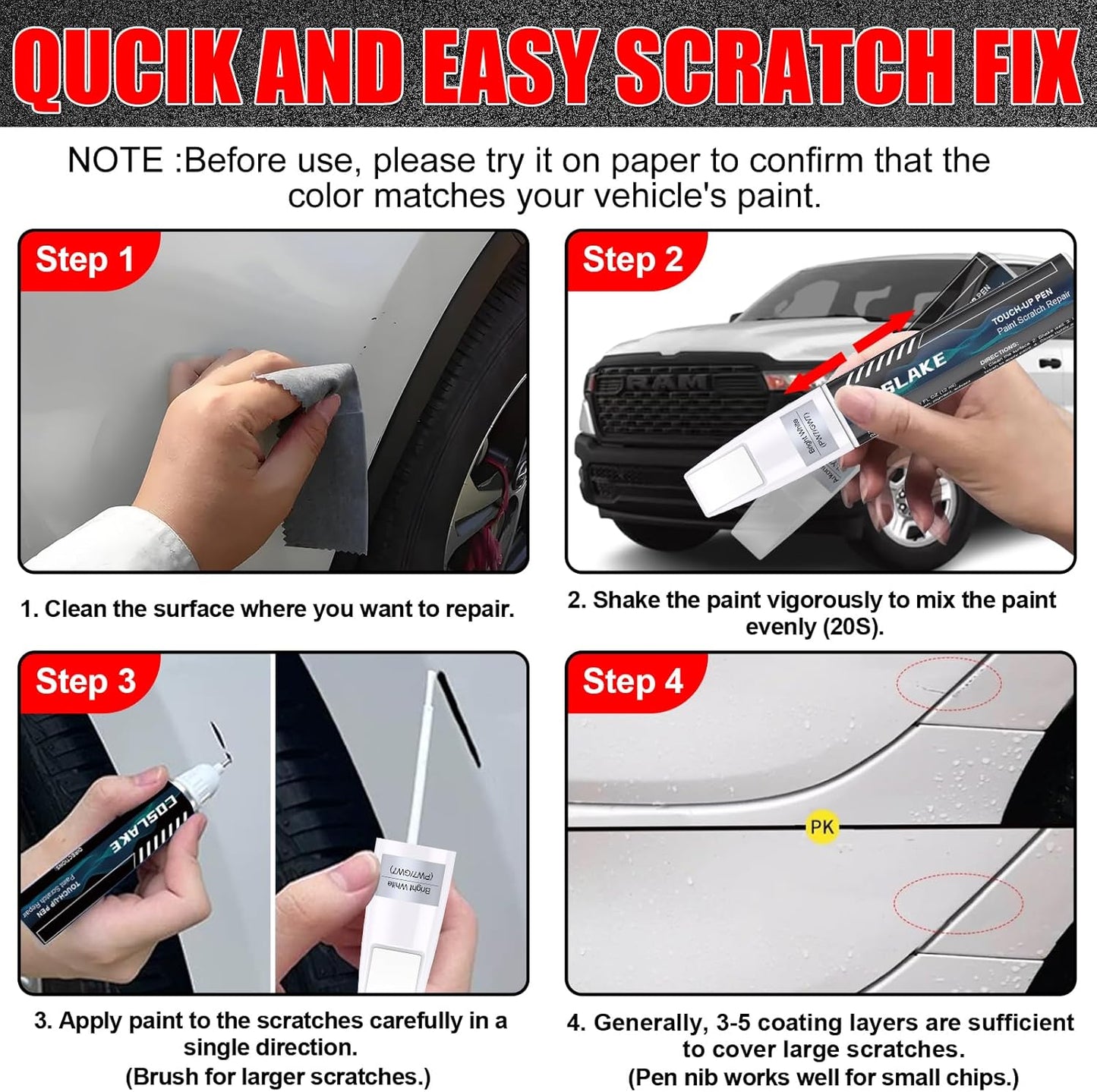 Car Touch Up Paint(Patriot Blue Pearl-Coat(PPX/RPX)) for Dodge Ram, Car Paint Scratch Repair Kit, Quick & Easy Solution to Repair, 2 in 1 Scratch Remover Pen with 2PCS Disposable Micro Applicators
