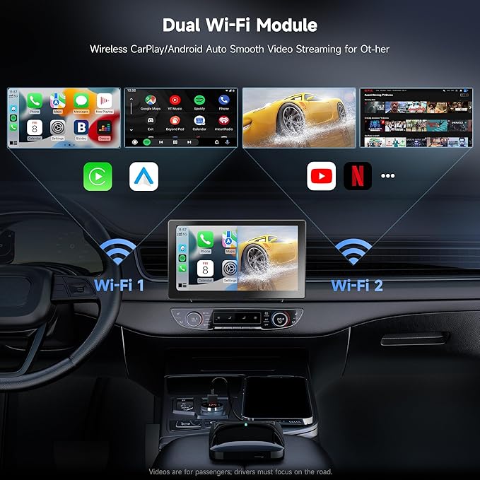 Wireless CarPlay Adapter, Magic AI Box with Dual-WiFi Stability, Wireless CarPlay Box Compatible with Wired Factory CarPlay & Android Auto, Support for YouTube/Netflix(Black)