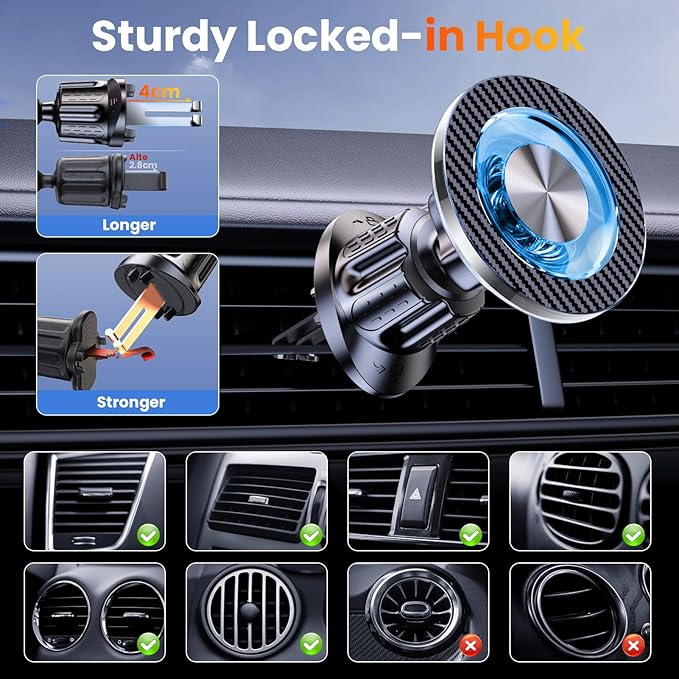 for MagSafe Car Mount Magnetic Phone Holder for Car [2026 Upgraded 22X Magnets & Double-Hooks] Phone Holders for Your Car Stand for Dashboard Vent GPS for iPhone 17/16/15/14/13 Android etc