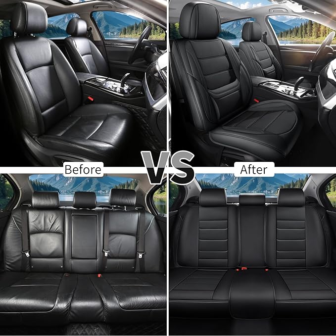 Car Seat Covers Full Set Custom fit for Chevrolet/Chevy Equinox 2005-2026 - Luxurious Faux Leather with Lumbar Support, Breathable, Anti-Skid, Durable & Comfortable (Black,Full Set)