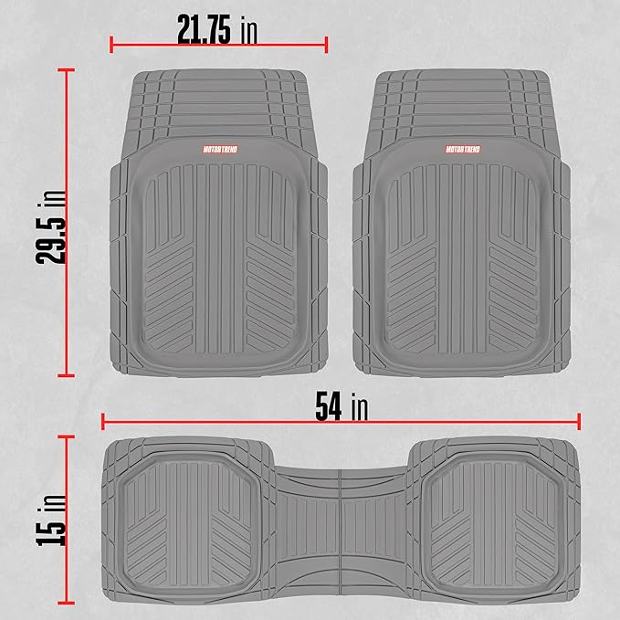 Motor Trend FlexTough™ Deep Dish Plus Rubber Car Floor Mats with Trunk Mat Cargo Liner, Front & Rear Combo Set fits Most Car SUV Van Coupe Sedan, Heavy Duty All Weather Trim to Fit