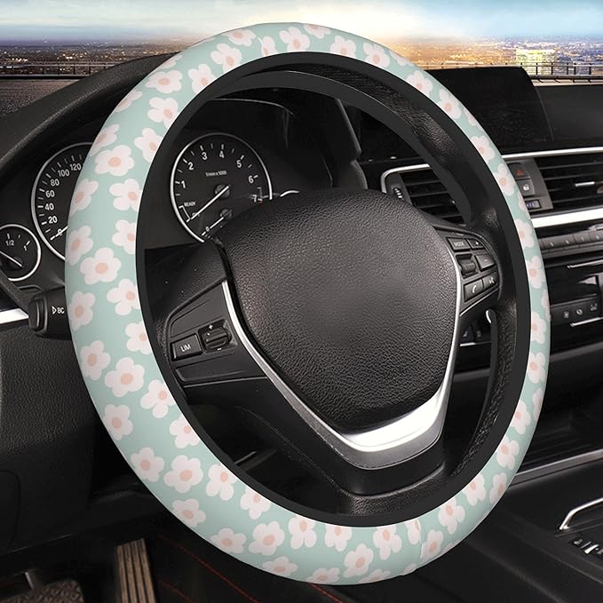 Car Steering Wheel Cover,Flower Universal Non Slip Wheel Protector 15 Inch Elastic Car Accessories for Men Women